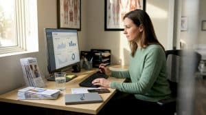 Clinic manager reviews digital marketing analytics