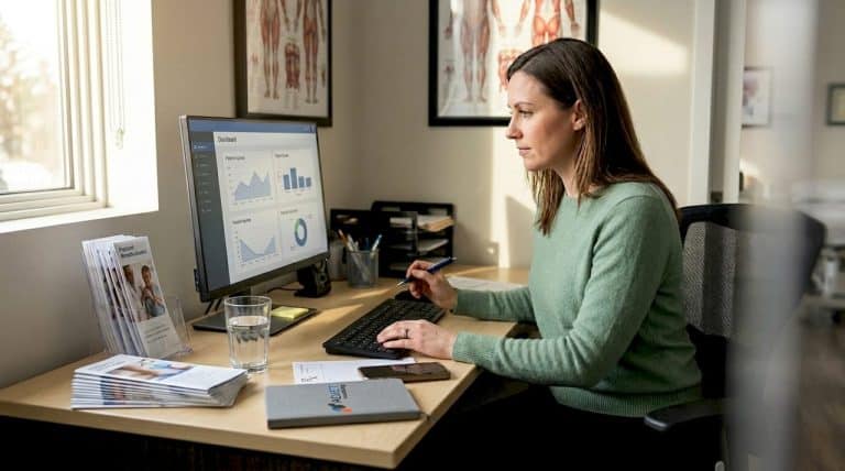 Clinic manager reviews digital marketing analytics