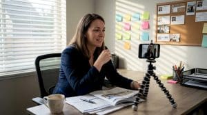 Agent filming video at home office desk