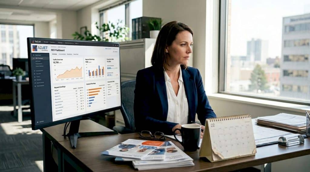 Clinic manager reviews digital marketing analytics