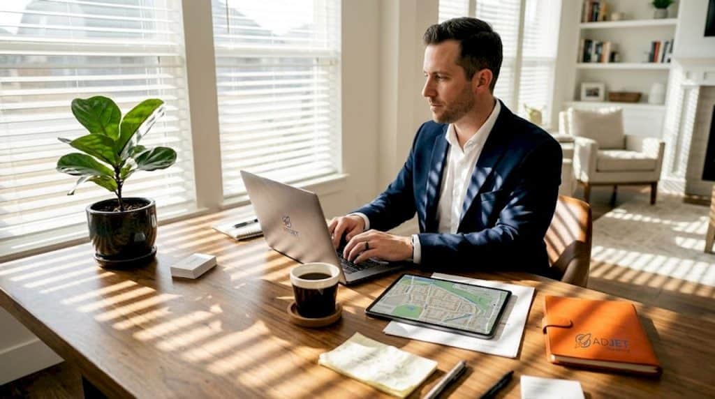 Agent working in home office with leads