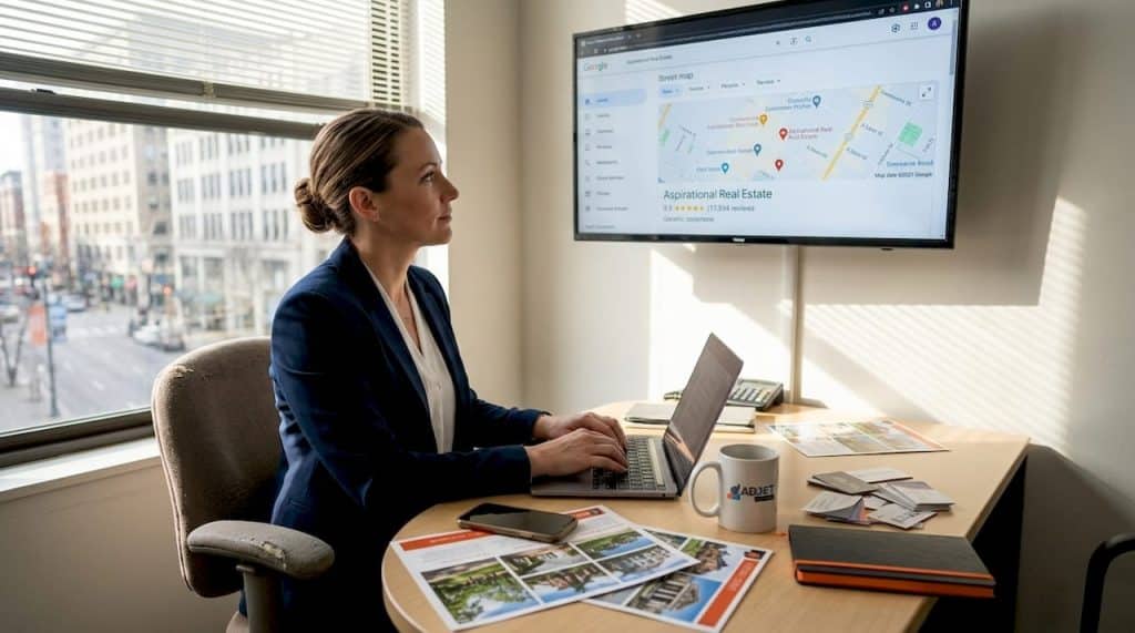 Real estate agent working on SEO strategy