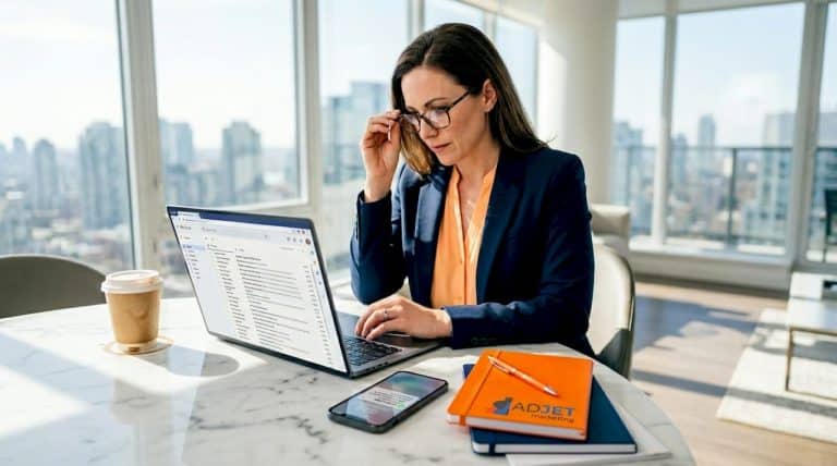 Real estate agent reviewing digital leads at desk