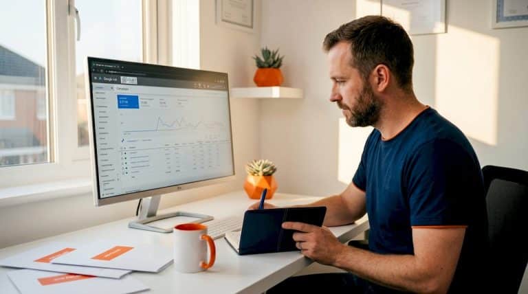 Contractor studying Google Ads analytics