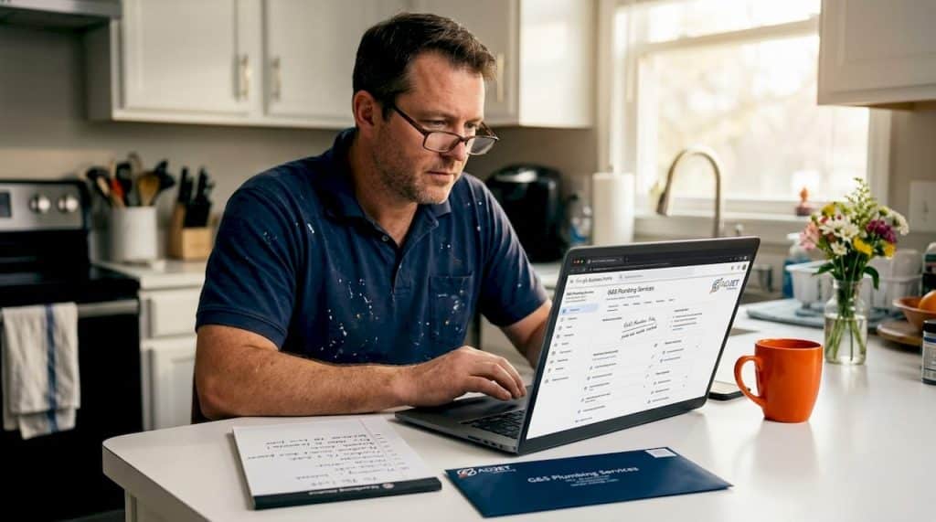 Home service owner reviewing local SEO steps