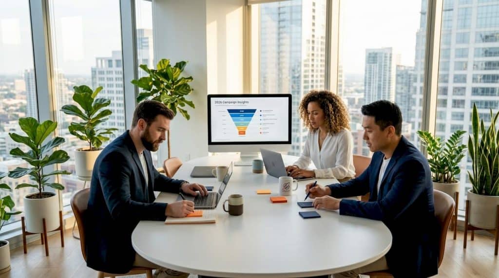 Marketing team collaborating on lead generation