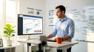 Marketing manager reviewing home services leads dashboard
