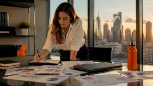 Professional reviewing marketing agency alternatives at office table