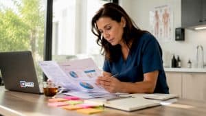 Clinic manager reviewing SEO strategy documents