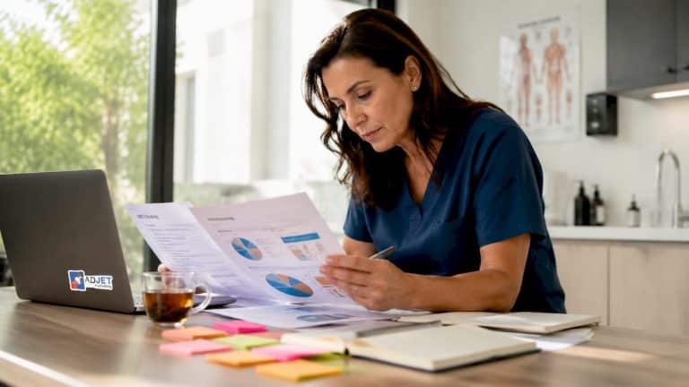 Clinic manager reviewing SEO strategy documents