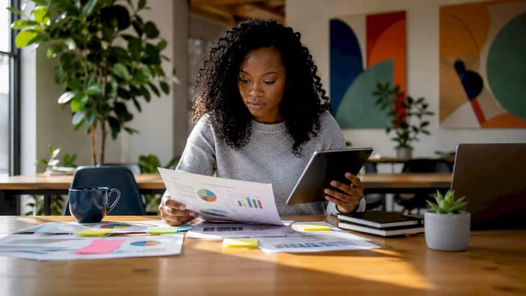 Analyst reviewing medical marketing data reports