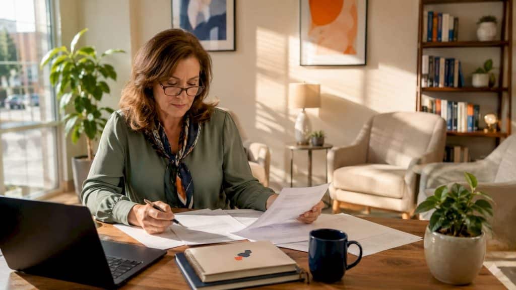 Psychiatrist reviewing digital marketing materials