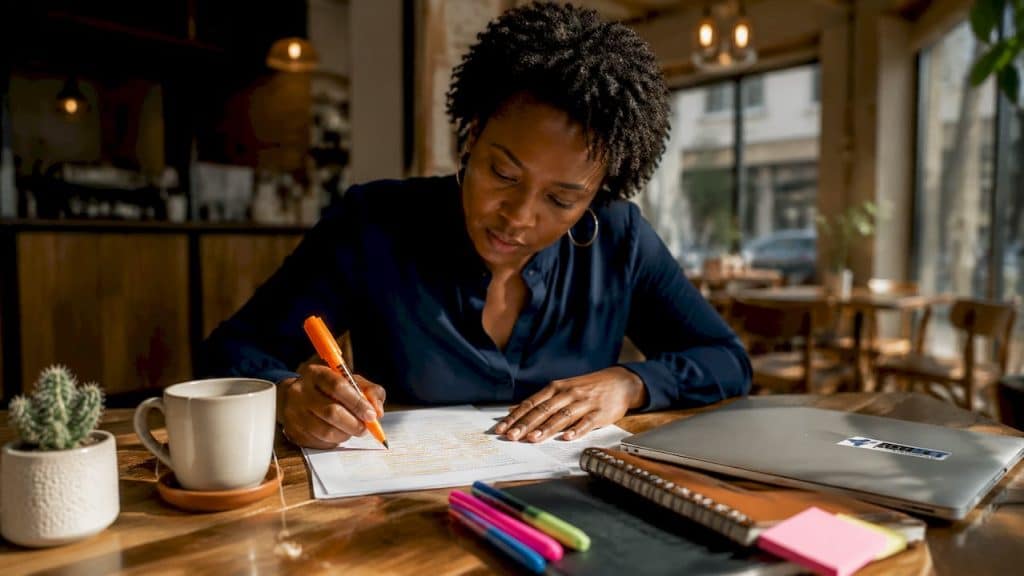 Therapist reviewing SEO checklist papers