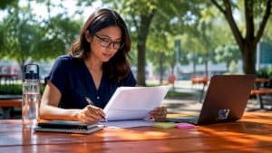 Person reviewing printed website design checklist
