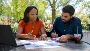 Marketing team collaborating on school enrollment