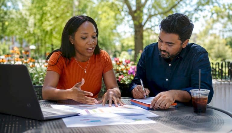 Marketing team collaborating on school enrollment