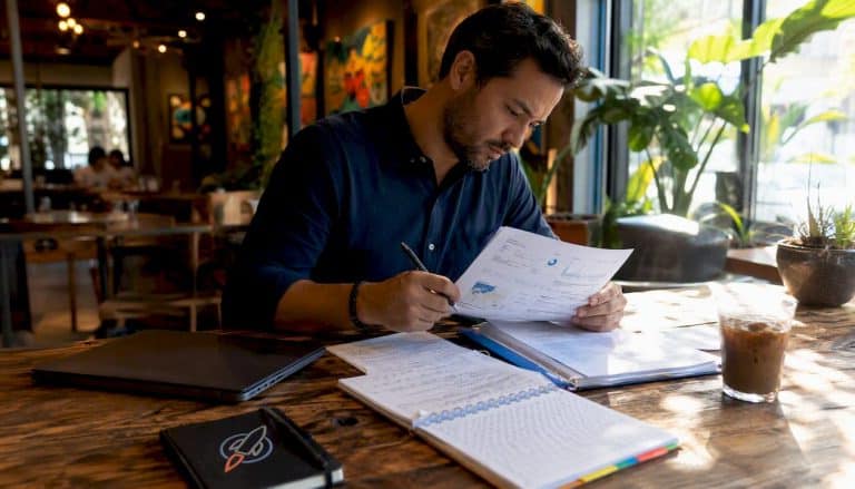 SEO specialist reviewing cannabis clinic SEO documents