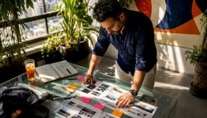 Marketing strategist reviewing inbound content layouts