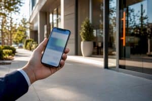 Phone beside medical practice entrance