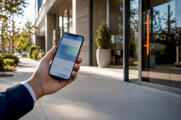 Phone beside medical practice entrance
