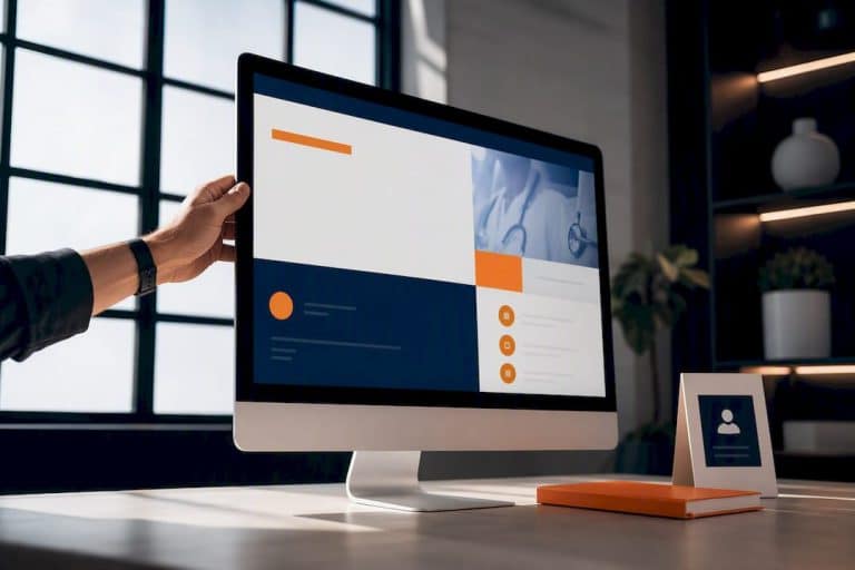 Medical landing page design on studio monitor