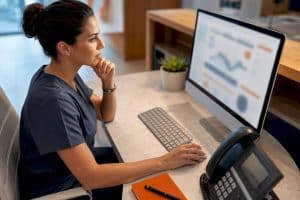 Clinic call tracking workstation with phone