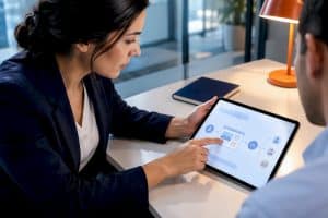 Specialists reviewing healthcare tracking configuration