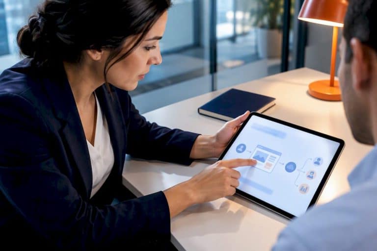 Specialists reviewing healthcare tracking configuration