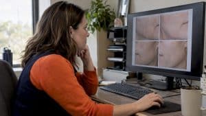 Clinic marketer reviewing before-and-after gallery