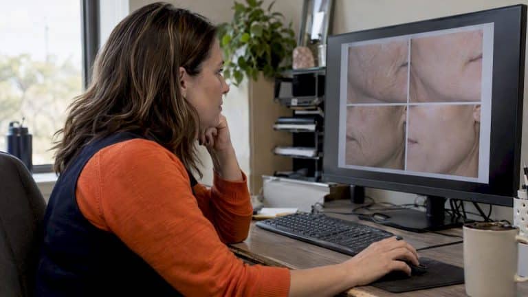 Clinic marketer reviewing before-and-after gallery