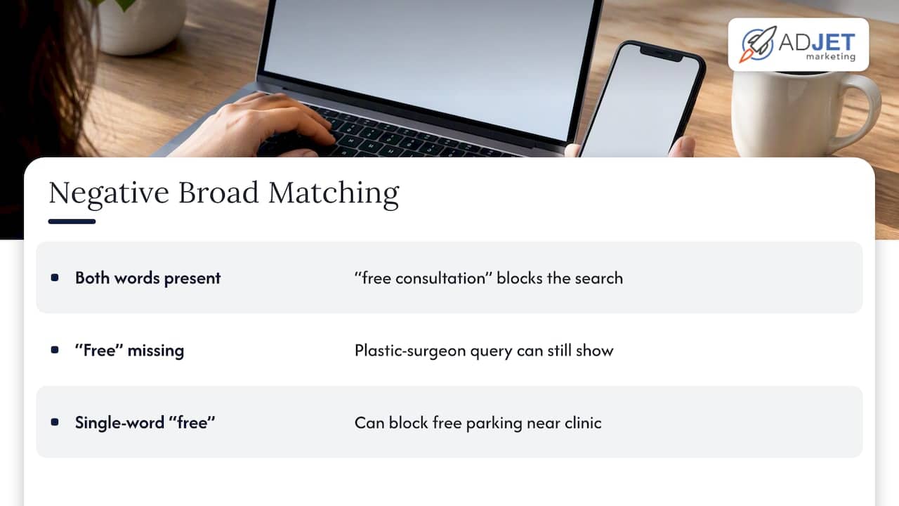 Examples of negative broad keyword matching